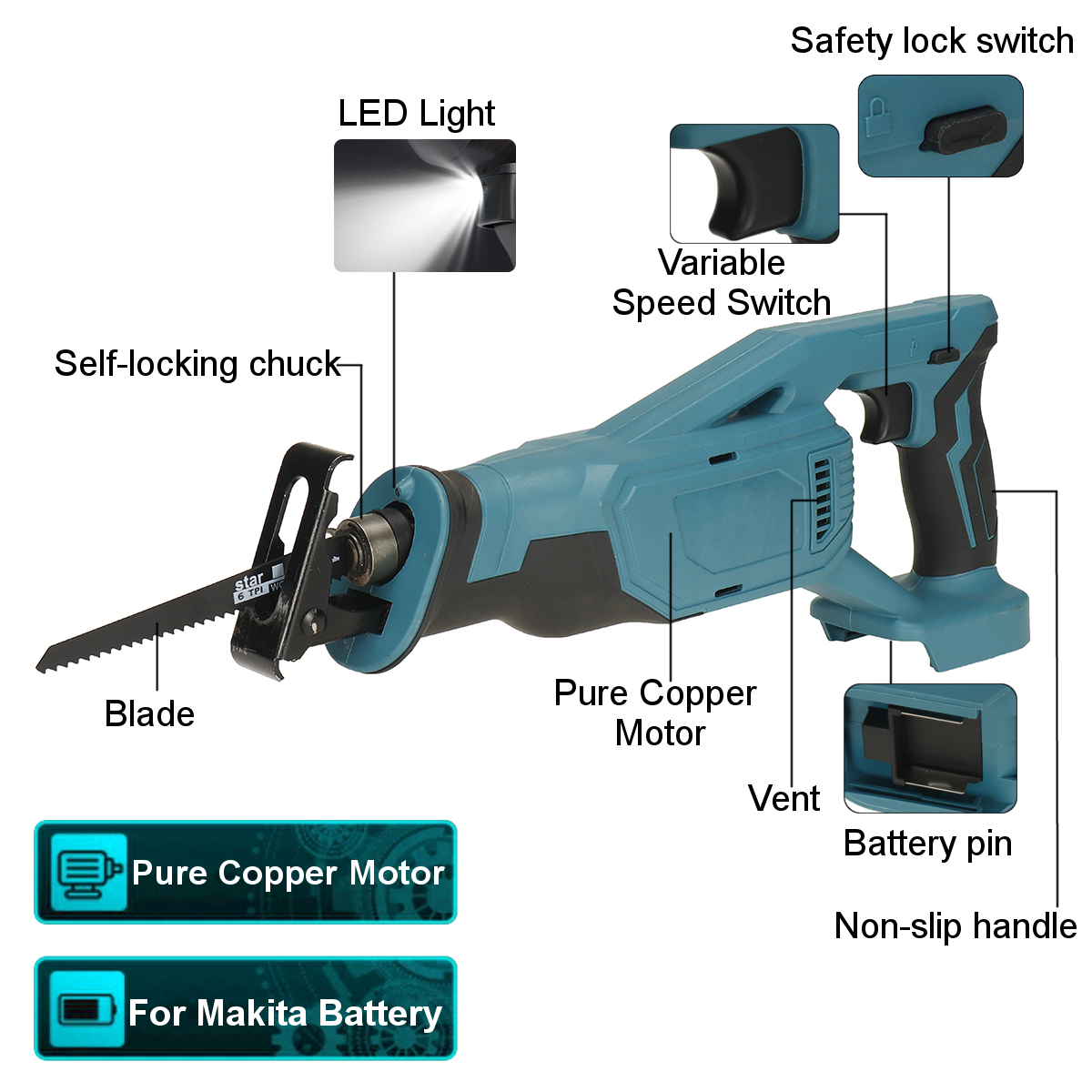 Cordless-Electric-Reciprocating-Saw-Recip-Sabre-Saw-W-4Blade-For-Makita-1821V-Battery-1816991-9