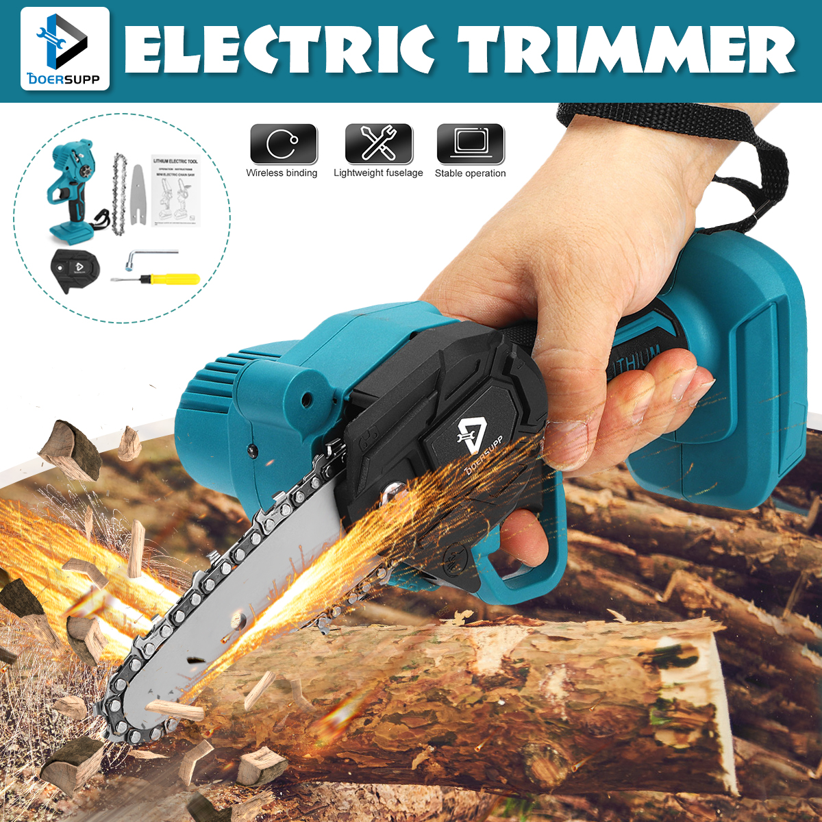 Doersupp-4Inch-Rechargable-Mini-Electric-Chainsaw-One-handed-Electric-Saws-For-Cutting-Pruning-Wood--1837623-2
