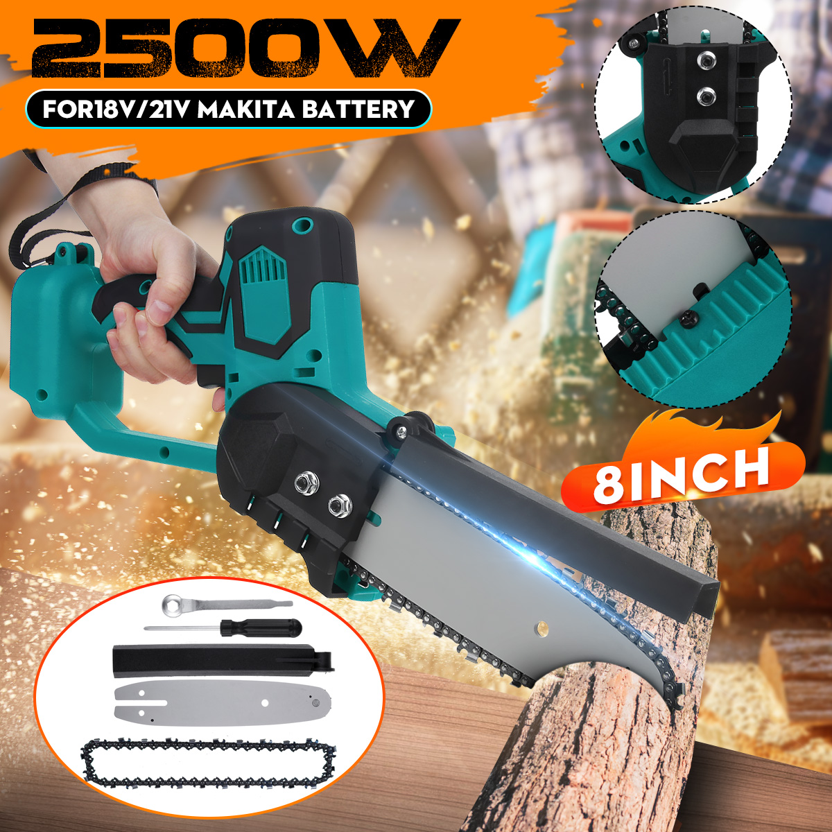Kiwarm-8-Inch-Cordless-Electric-Chain-Saw-One-Hand-Saw-Woodworking-Cutter-for-Makita-1821V-Battery-1804678-2