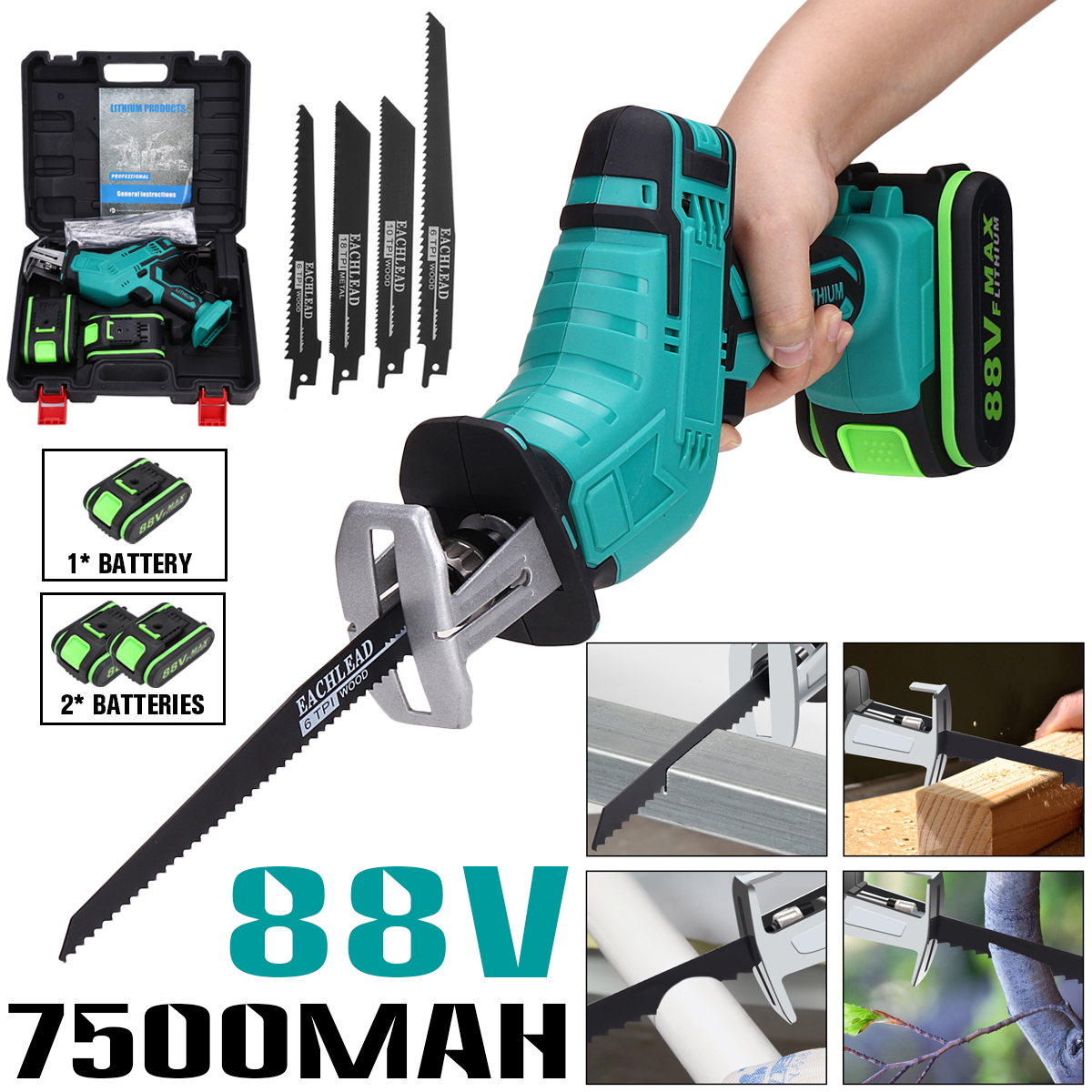VIOLEWORK-21V-Cordless-Reciprocating-Saw-Electric-Saw-W-4-Saw-Blades-Metal-Cutting-Woodworking-1699270-1