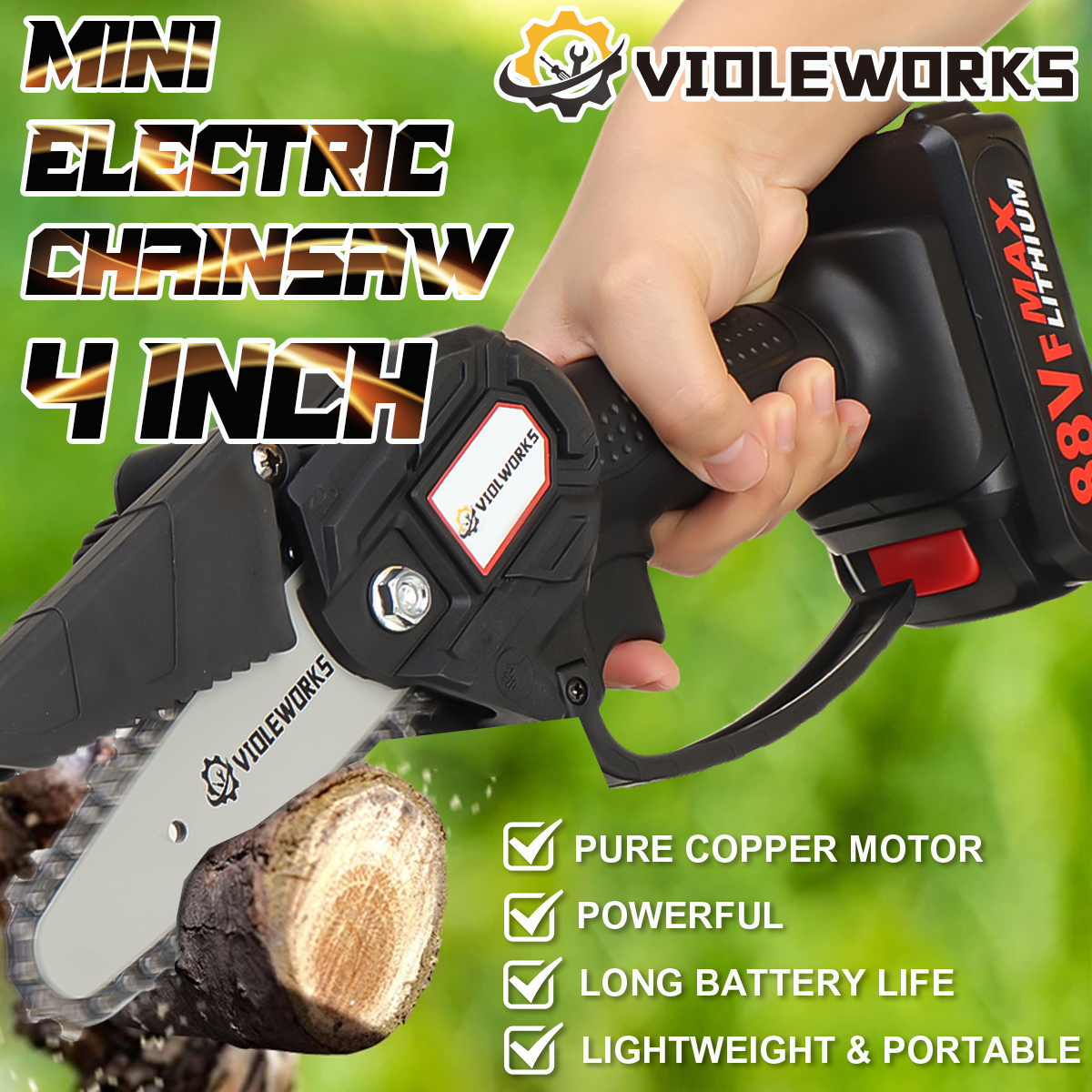 VIOLEWORKS-4-Inch-88VF-Cordless-Electric-Chain-Saw-1500W-One-Hand-Saw-LED-Woodworking-Wood-Cutter-W--1868924-2