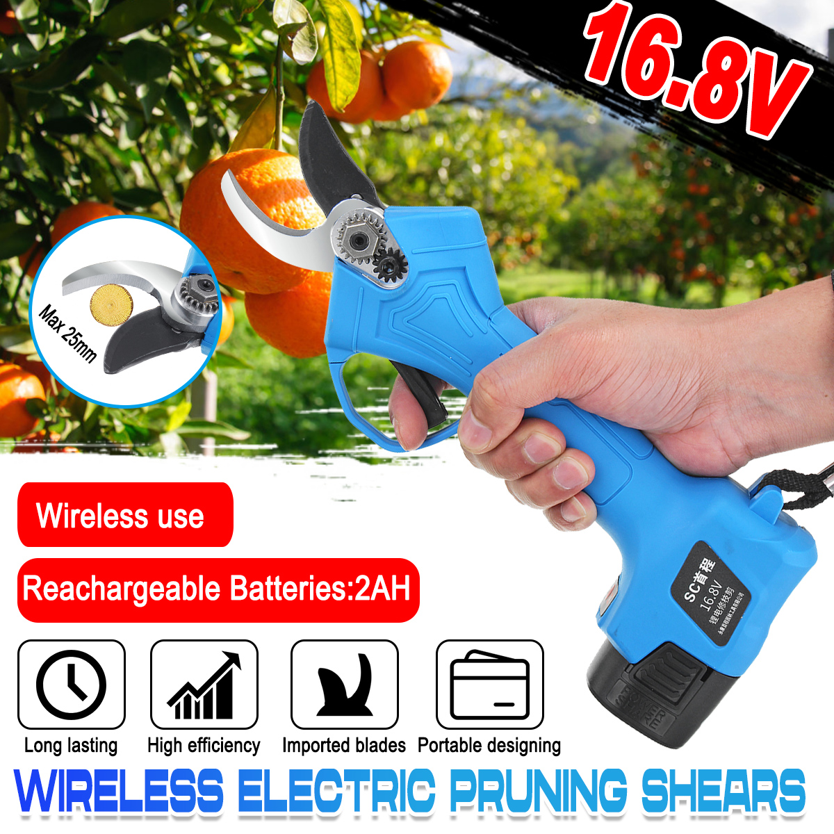 168V-Wireless-25mm-Rechargeable-Electric-Pruning-Shears-Scissors-Branch-Tree-Cutting-Trimming-Tools-1656246-1