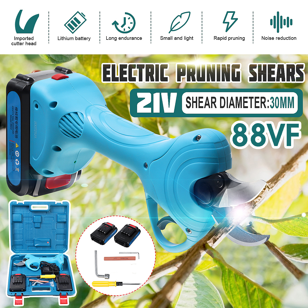 21V-30mm-Electric-Pruning-Scissors-Branch-Cutter-Garden-Tool-With-2-Rechargeable-Battery-1753357-1