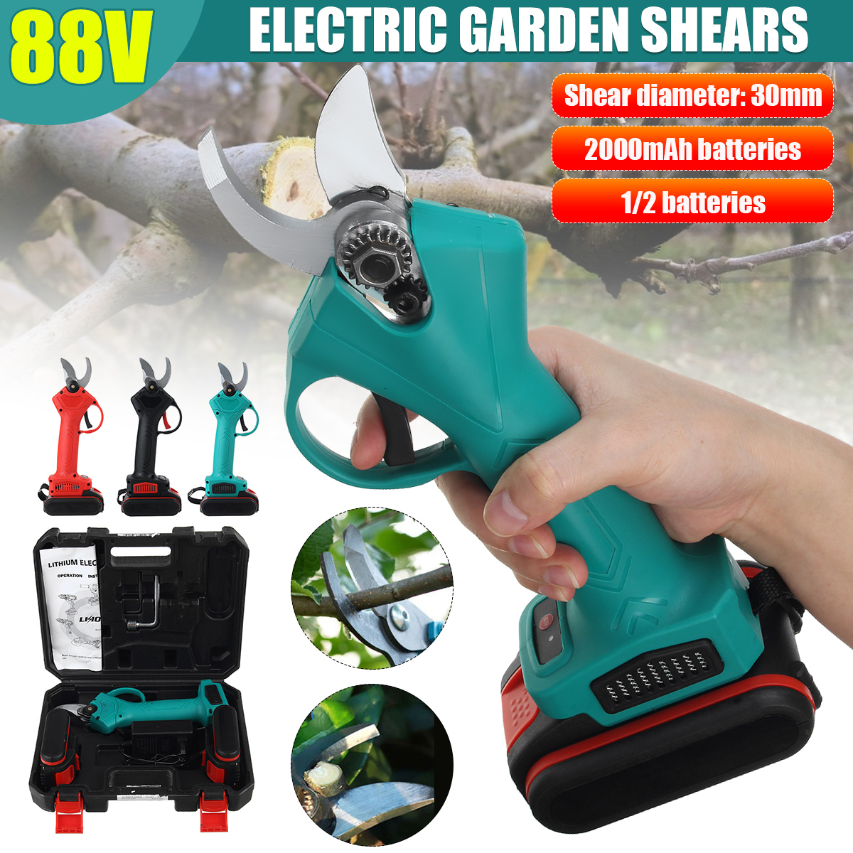 Electric-Cordless-Rechargeable-Pruning-Garden-Shears-Secateur-Cutter-With-Two-Batteries-1738685-1