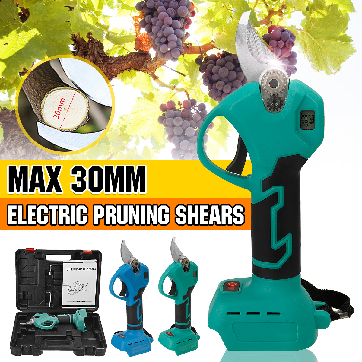 Kiwarm-30mm-Cordless-Electric-Scissors-Pruning-Shears-Adjustable-Tree-Branch-Pruner-Garden-Scissor-H-1902751-1