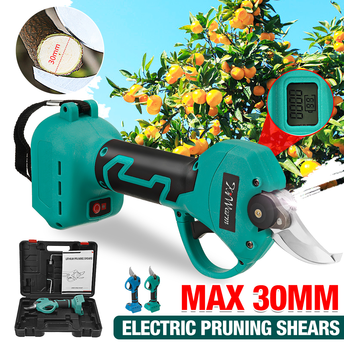 Kiwarm-30mm-Cordless-Electric-Scissors-Pruning-Shears-Adjustable-Tree-Branch-Pruner-Garden-Scissor-H-1902751-3