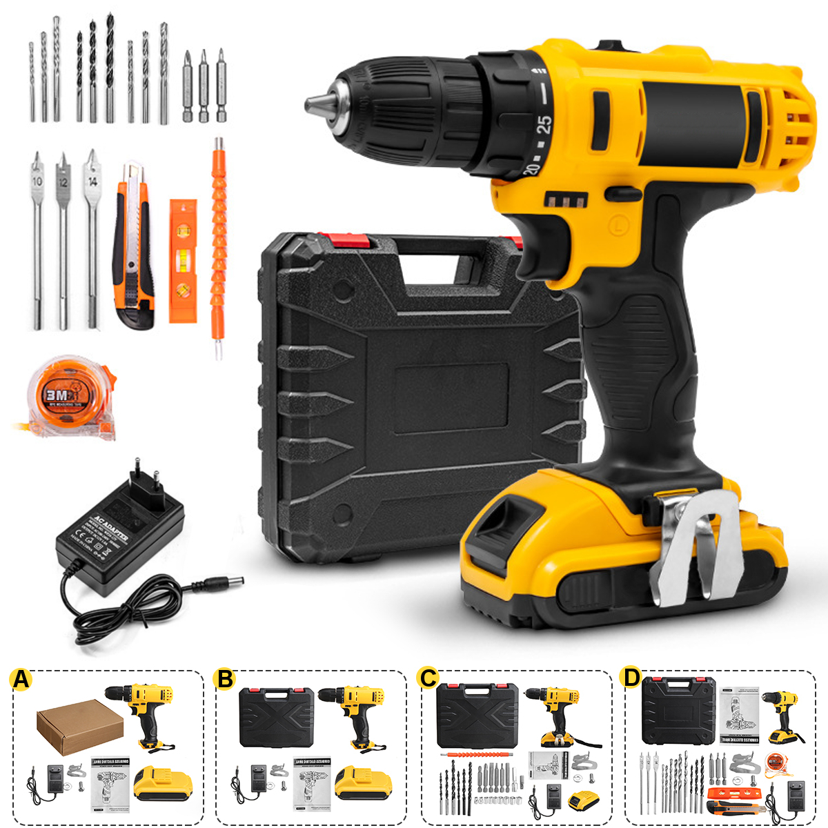 21V-520Nm-Electric-Drill-Cordless-Rechargeable-Screwdriver-Hammer-Drill-Set-w-Battery-1855055-4
