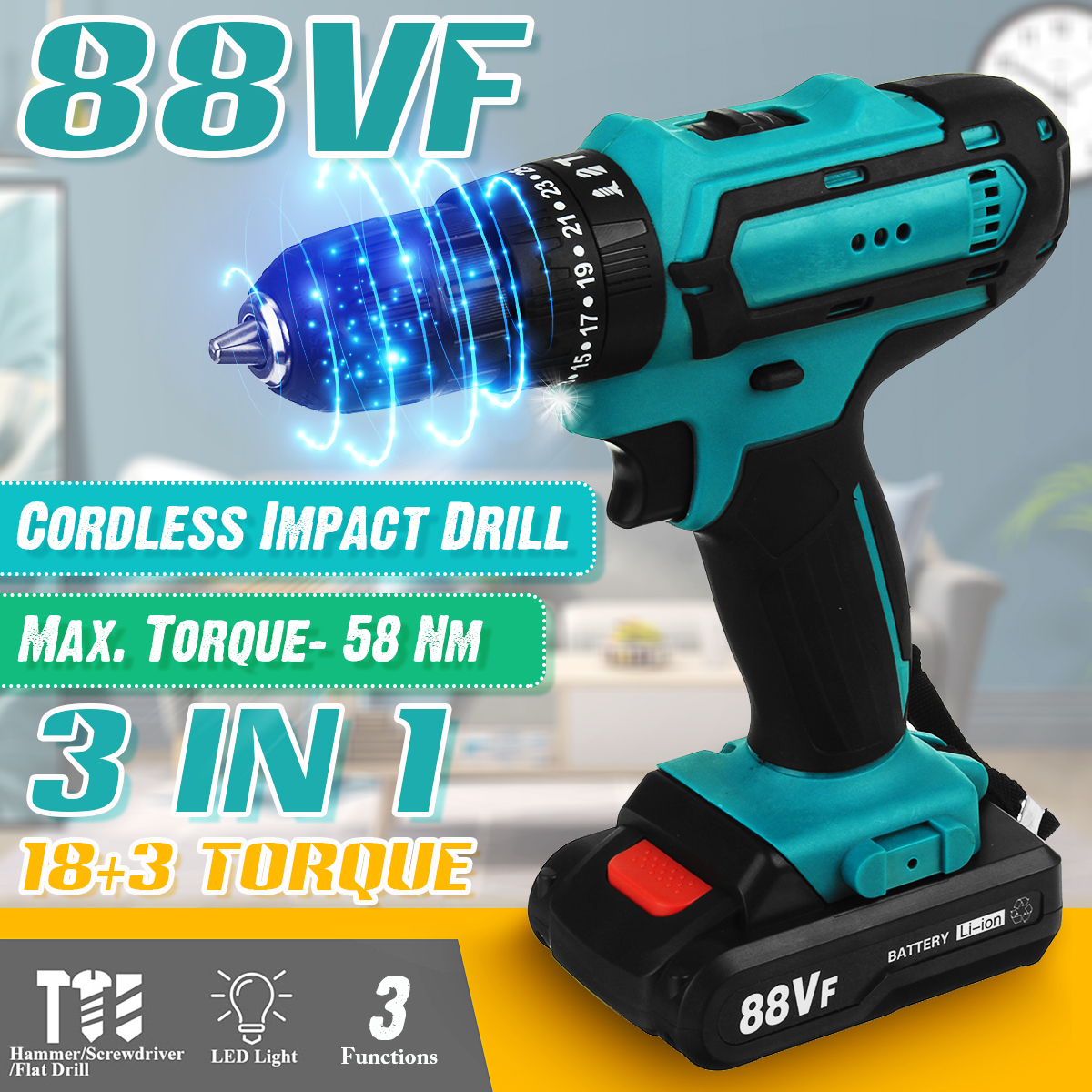 88VF-Cordless-Drill-3-IN-1-Electric-Screwdriver-Hammer-Impact-Drill-7500mAh-2-Speed-1787578-2
