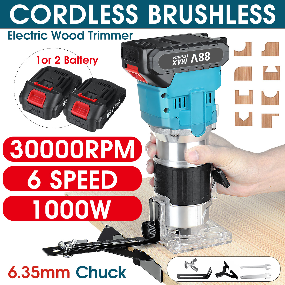 30000rpm-1000W-Cordless-Brushless-Electric-Trimmer-6-Speeds-Wood-Trimmer-Router-W-12pcs-Battery-1856249-1