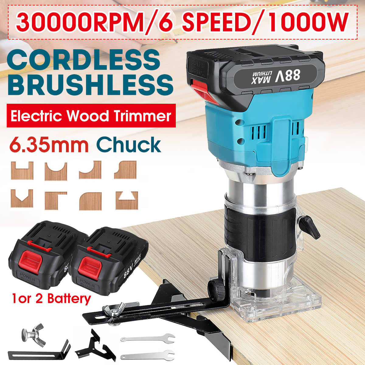 30000rpm-1000W-Cordless-Brushless-Electric-Trimmer-6-Speeds-Wood-Trimmer-Router-W-12pcs-Battery-1856249-2