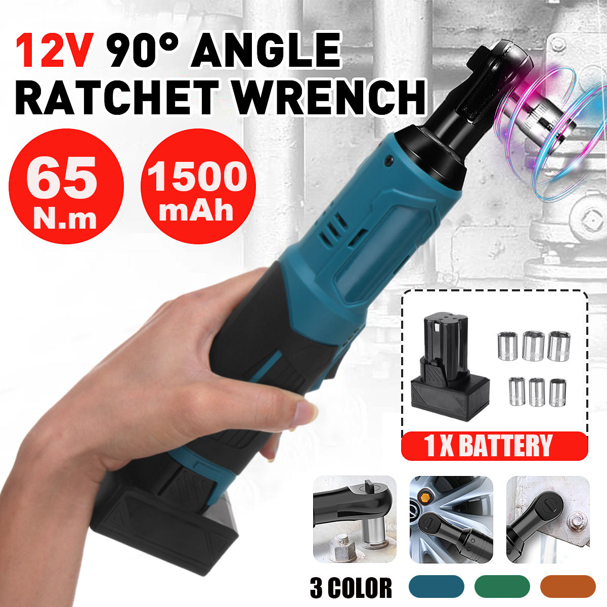12V-65Nm-38quot-Cordless-Electric-Ratchet-Wrench-Tool-LED-Electric-Wrench-W-1pc-Battery-1757429-2