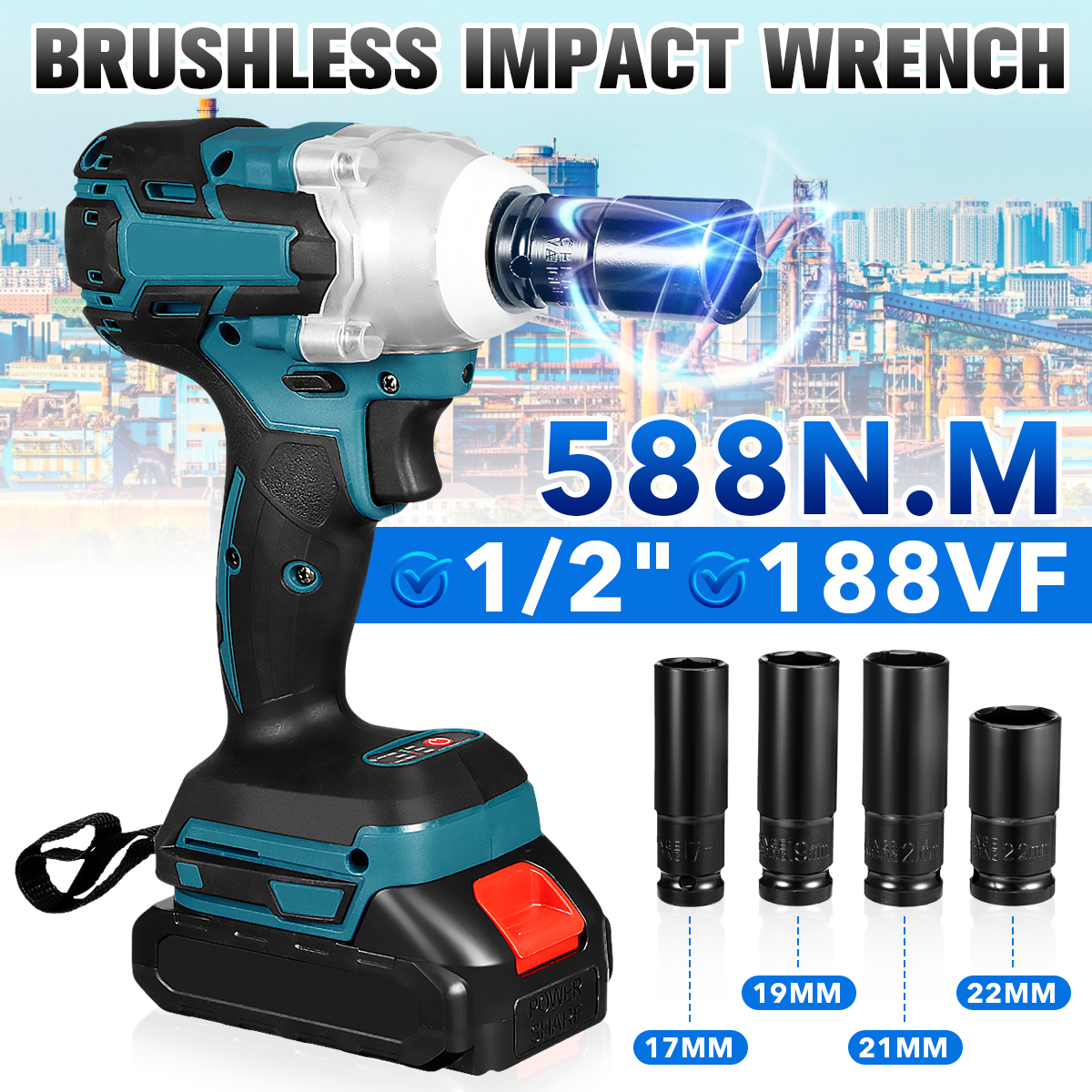 188VF-588Nm-Li-Ion-Cordless-Electric-12quot-Wrench-Socket-Rechargeable-Power-Tool-W-12pcs-Battery-1856253-1