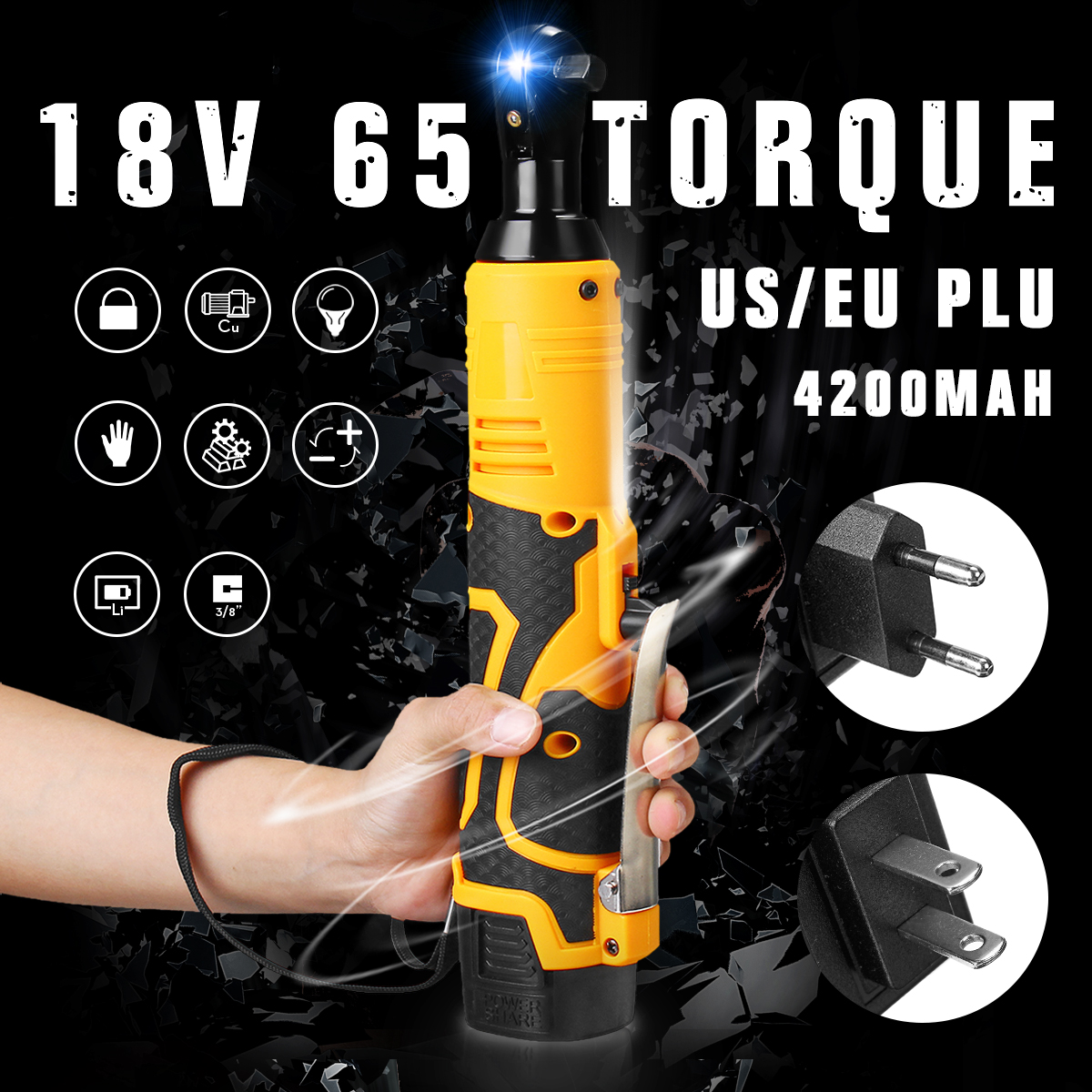 18V-Power-Cordless-Ratchet-Wrench-Li-ion-Electric-Wrench-4200mah-Max-Torque-65-Compact-Size-Battery--1560568-2