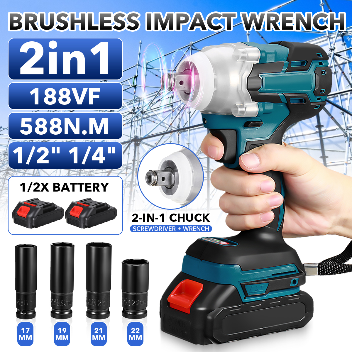 2-in-1-188VF-588Nm-Li-Ion-Brushless-Cordless-Electric-12quot-Wrench-14quotScrewdriver-Drill-W-12-Bat-1858198-1