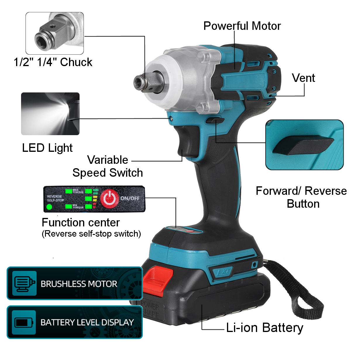 2-in-1-188VF-588Nm-Li-Ion-Brushless-Cordless-Electric-12quot-Wrench-14quotScrewdriver-Drill-W-12-Bat-1858198-8