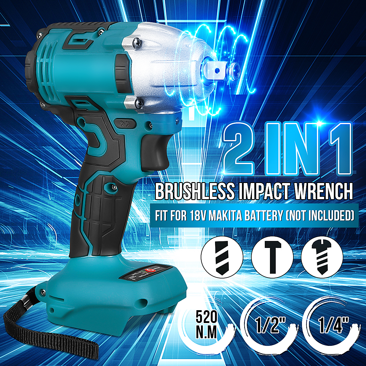 2-in1-520Nm-Li-Ion-Brushless-Cordless-Electric-12quot-Wrench-14quotScrewdriver-Drill-for-Makita-18V--1868317-3