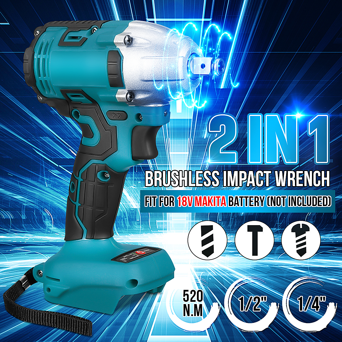 2-in1-520Nm-Li-Ion-Brushless-Cordless-Electric-12quot-Wrench-14quotScrewdriver-Drill-for-Makita-18V--1868317-4