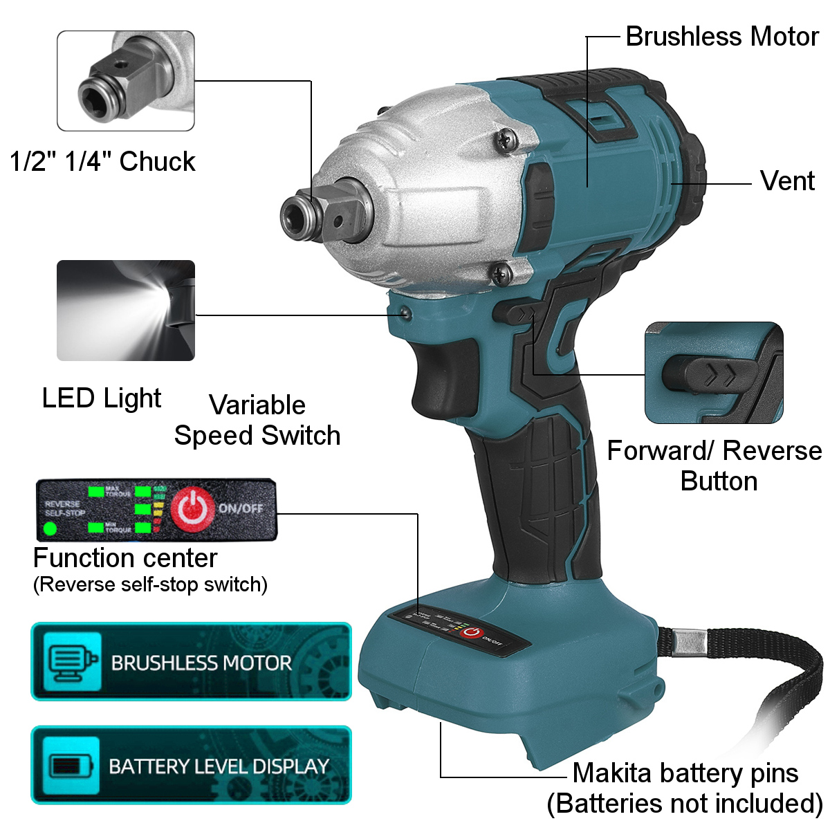 2-in1-520Nm-Li-Ion-Brushless-Cordless-Electric-12quot-Wrench-14quotScrewdriver-Drill-for-Makita-18V--1868317-10