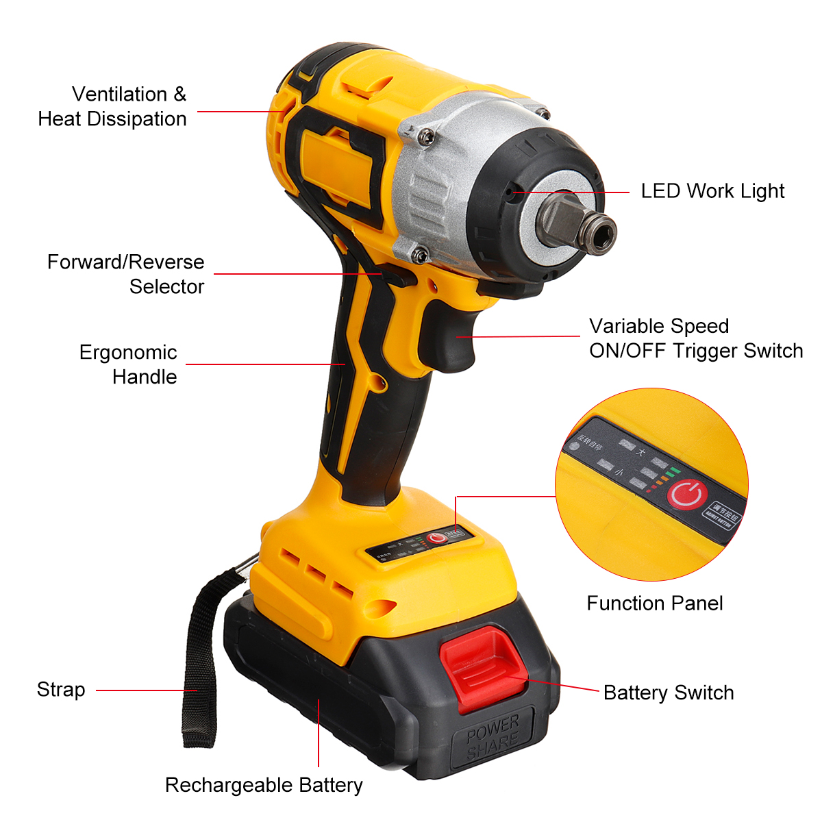 21V-320NM-12quot-Brushless-Cordless-Electric-Impact-Wrench-W-2pcs-Batteries-1735668-7