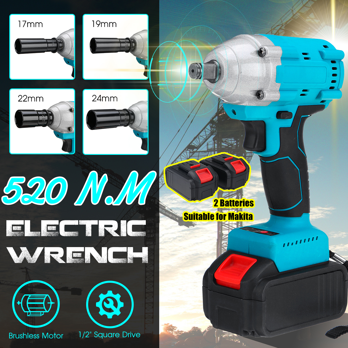 21V-520Nm-Electric-Cordless-Impact-Wrench-12quot-Brushless-Driver-Drill-W-12pcs-Battery--5pcs-Socket-1845686-1