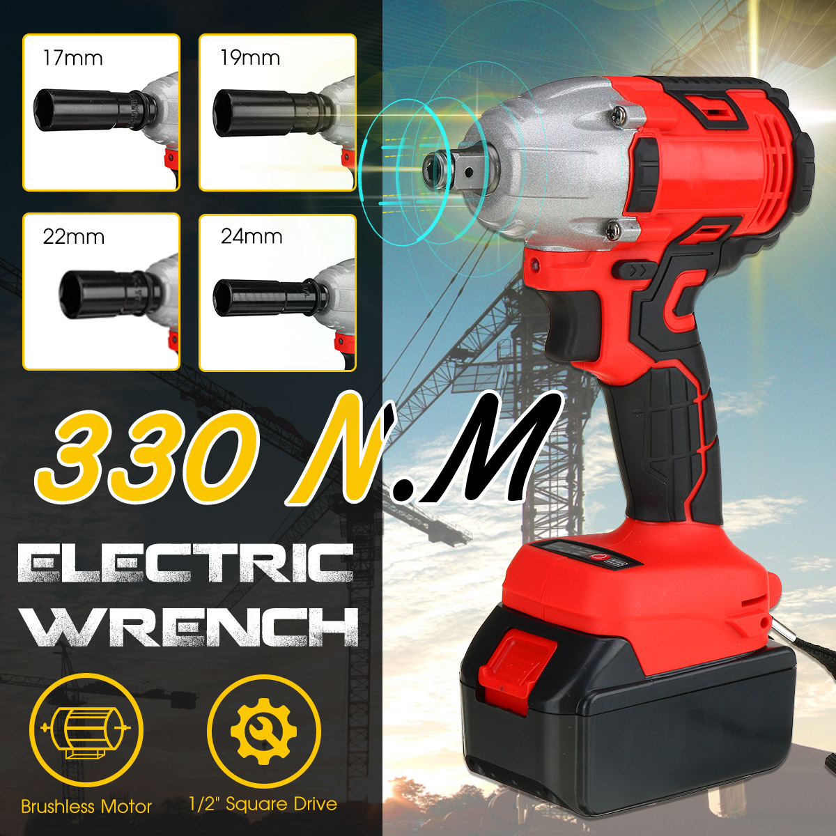 330NM-3000RPM-Electric-Cordless-Brushless-Impact-Wrench-W-1-or-2pcs-Battery--5pcs-Sockets-1831583-1