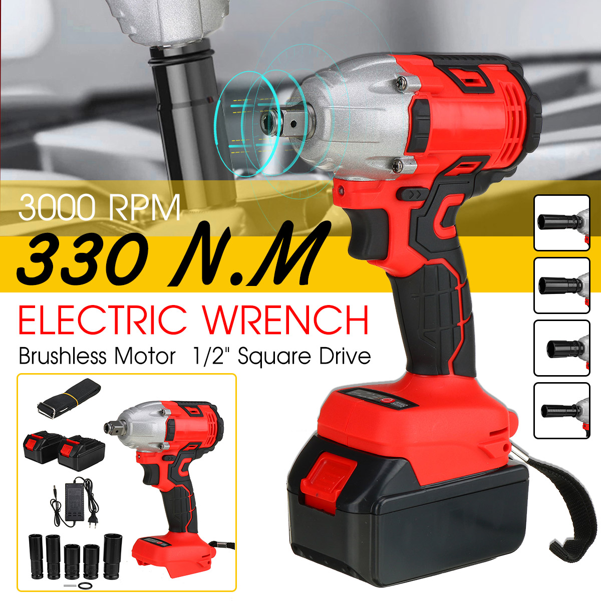 330NM-3000RPM-Electric-Cordless-Brushless-Impact-Wrench-W-1-or-2pcs-Battery--5pcs-Sockets-1831583-2