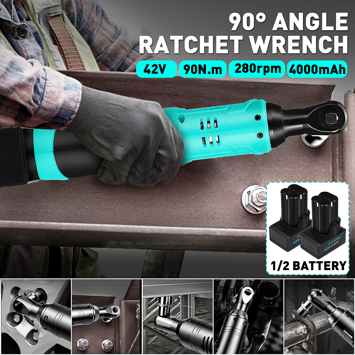 4000mAh-280RPM-Electric-Wrench-38quot-Cordless-Ratchet-42V-Rechargeable-90Nm-Right-Angle-Wrench-1725587-1