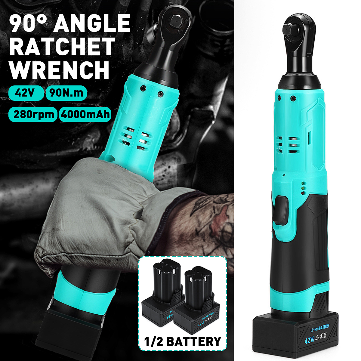 4000mAh-280RPM-Electric-Wrench-38quot-Cordless-Ratchet-42V-Rechargeable-90Nm-Right-Angle-Wrench-1725587-2