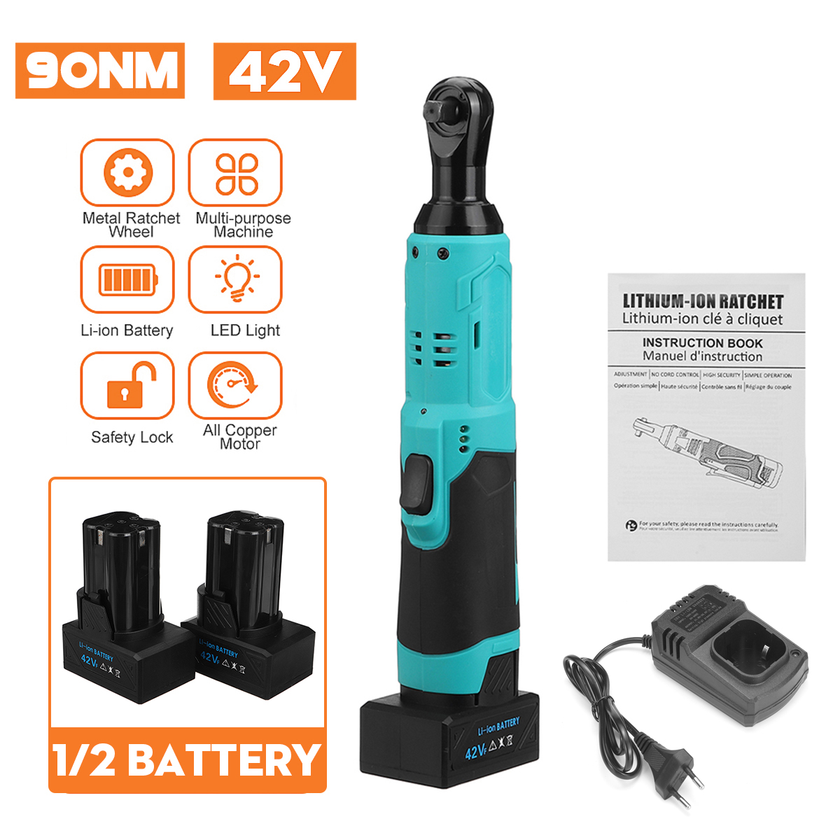 4000mAh-280RPM-Electric-Wrench-38quot-Cordless-Ratchet-42V-Rechargeable-90Nm-Right-Angle-Wrench-1725587-3