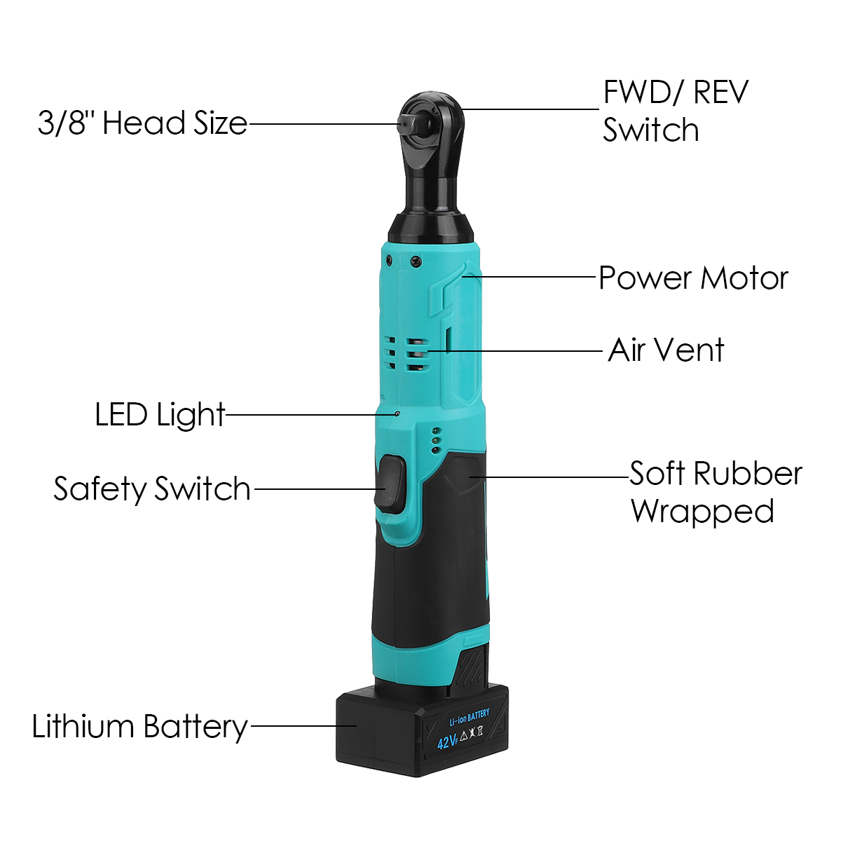 4000mAh-280RPM-Electric-Wrench-38quot-Cordless-Ratchet-42V-Rechargeable-90Nm-Right-Angle-Wrench-1725587-9