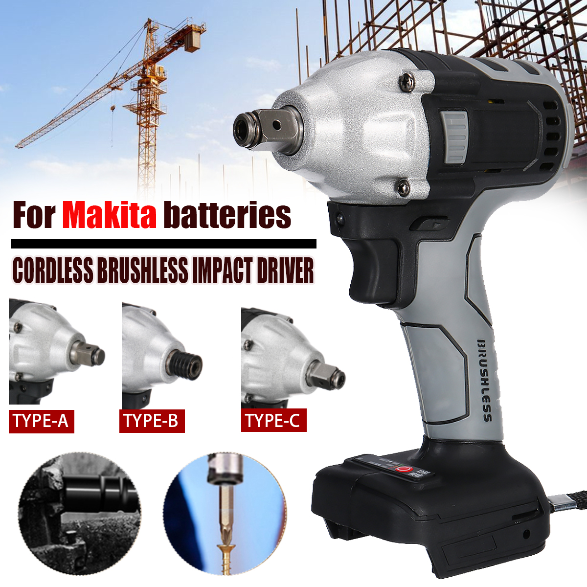 Gray-Cordless-Brushless-Impact-Wrench-Drill-Drive-Machine-For-Makita-18V-Battery-1769332-2