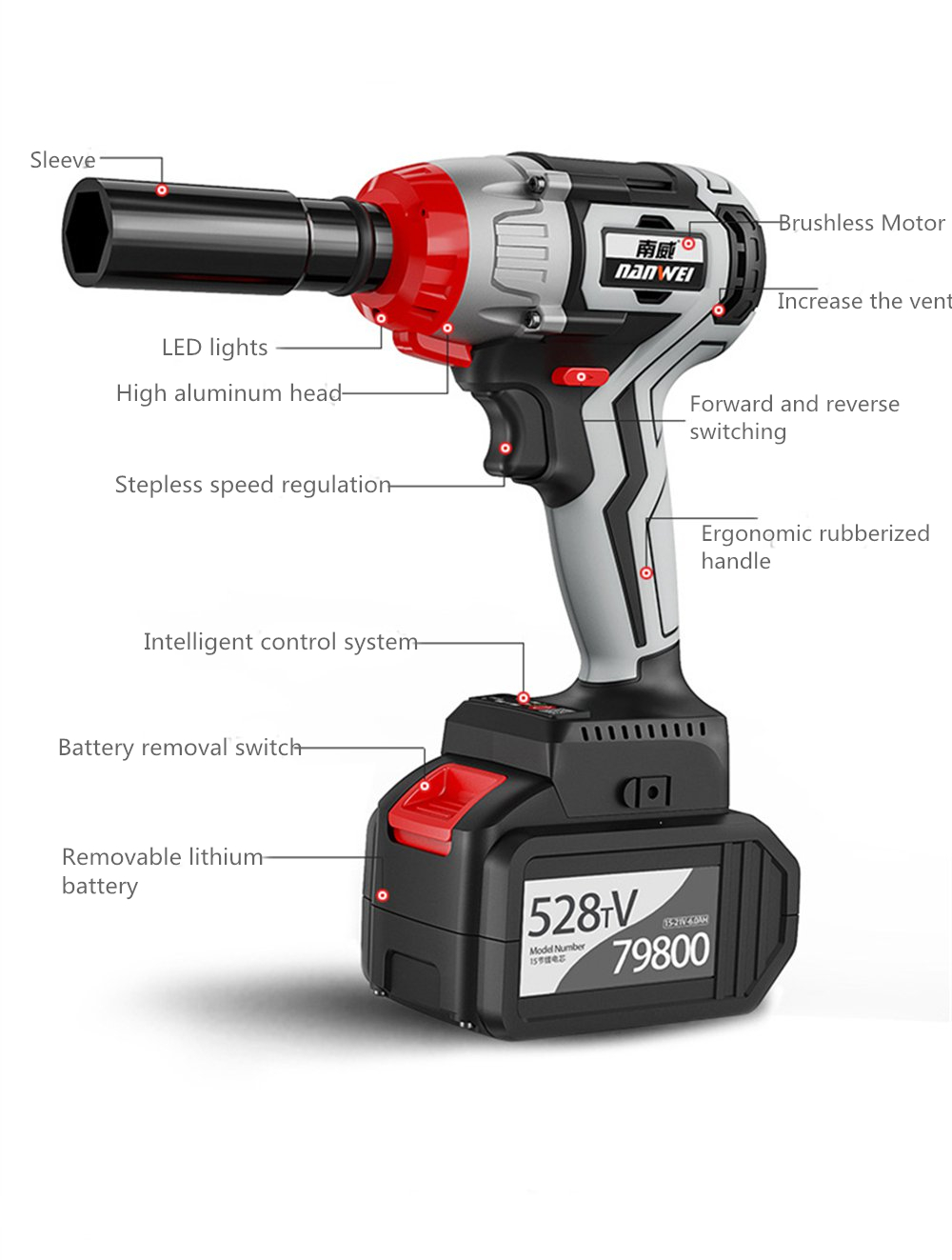 NANWEI-380NM-Brushless-Electric-Impact-Wrench-Adjustable-Speed-Regulation-With-60Ah-Lithium-Battery--1750113-8