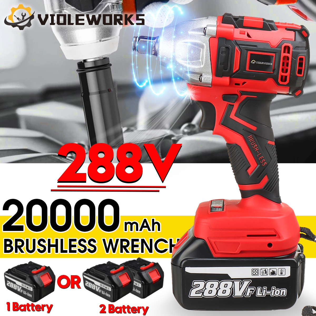 VIOLEWORKS-288VF-12quot-320NM-Electric-Wrench-Cordless-Brushless-Impact-Wrench-With-210-Battery-Also-1833240-2