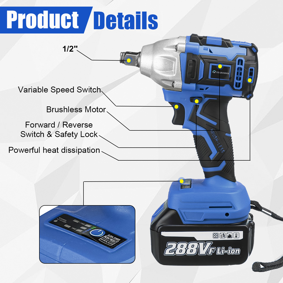 VIOLEWORKS-288VF-12quot-320NM-Electric-Wrench-Cordless-Brushless-Impact-Wrench-With-210-Battery-Also-1833240-6