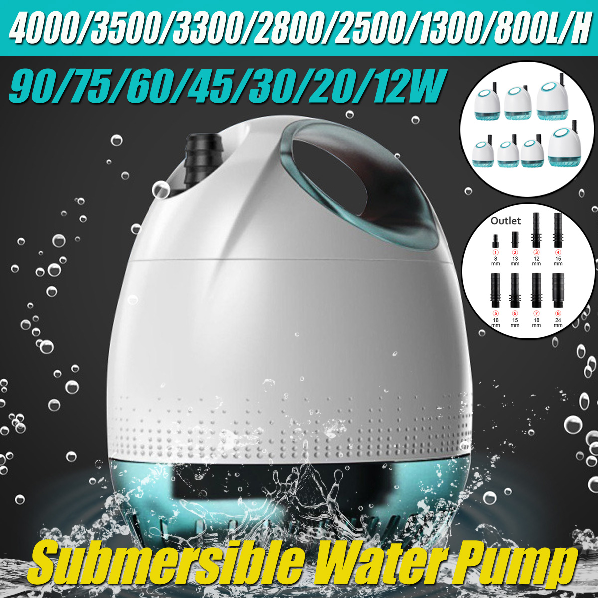 12-90W-Submersible-Water-Pump-800Lh-4000Lh-Ultra-Quiet-Waterproof-Aquariums-Ponds-Bottom-Suction-Wat-1569830-1