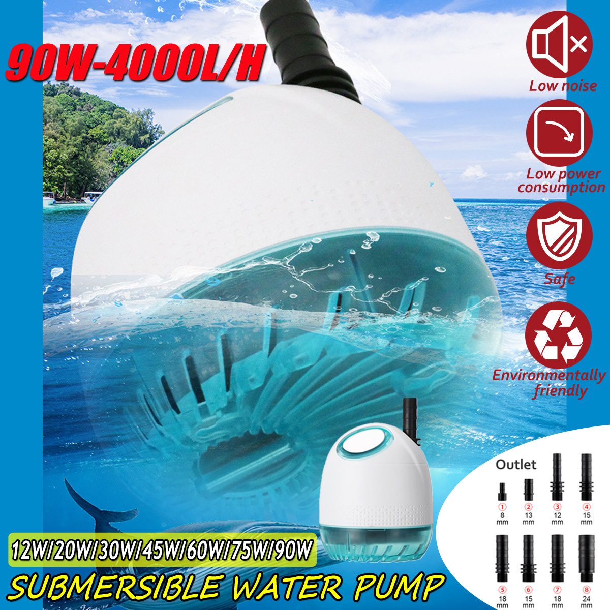 12-90W-Submersible-Water-Pump-800Lh-4000Lh-Ultra-Quiet-Waterproof-Aquariums-Ponds-Bottom-Suction-Wat-1569830-2