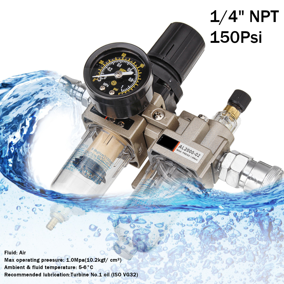 150Psi-Manual-Pneumatic-Air-Pressure-Filter-Regulator-Compressor-Oil-Water-Separator-1332880-1