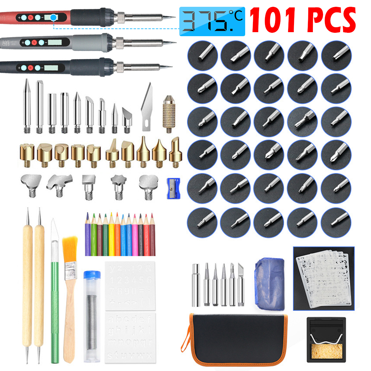 101PCS-60W-Wood-Burning-Woodwork-Pen-Set-Electric-Solder-Iron-Burner-Kit-LCD-1647509-1