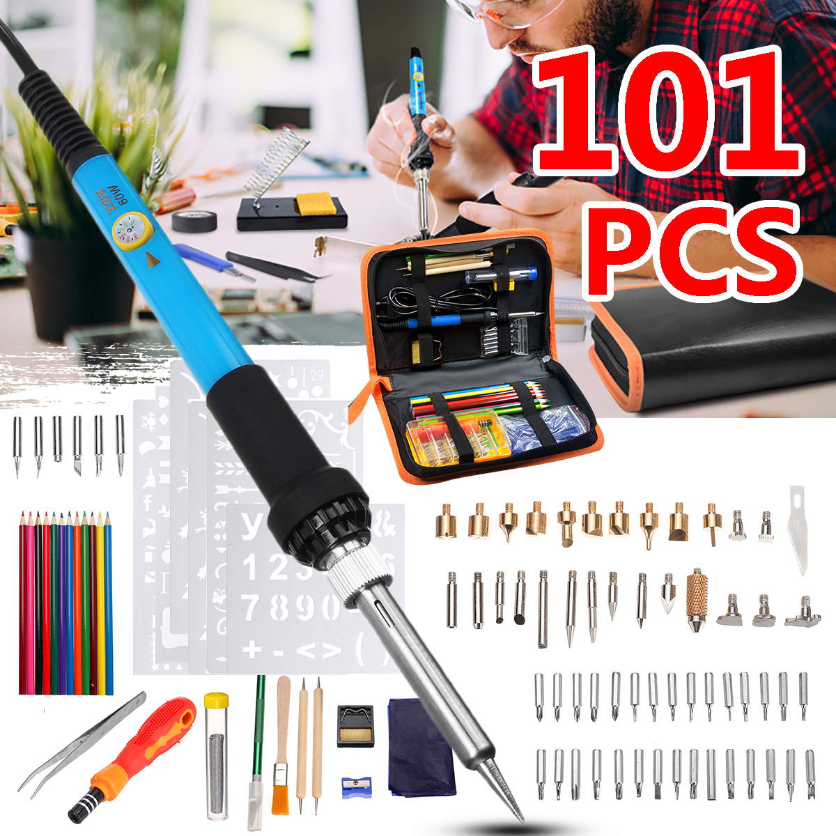 101Pcs-Electric-Solder-Iron-Kit-DIY-Wood-Burning-Pen-Carft-Tool-Pyrography-Tool-Set-1575351-1