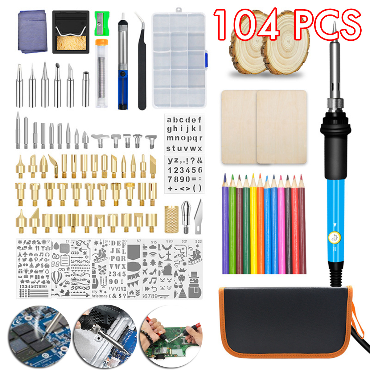 104PCS-110V220V-Wood-Burning-Pen-Set-Stencil-Soldering-Iron-Tips-Tools-Pyrography-Kit-1752284-1