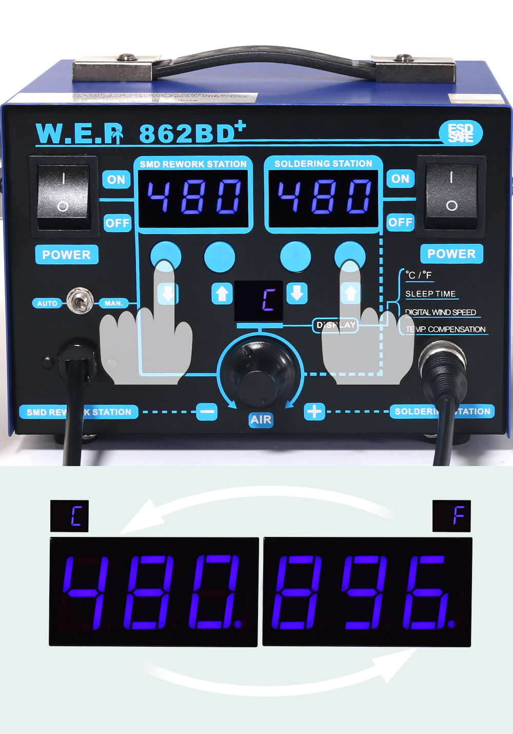 WEP-862BD-Visible-Adjustable-Temperture-Air-Volume-BGA-Rework-Station-Hot-Air-Soldering-Station-SMD--1812832-3