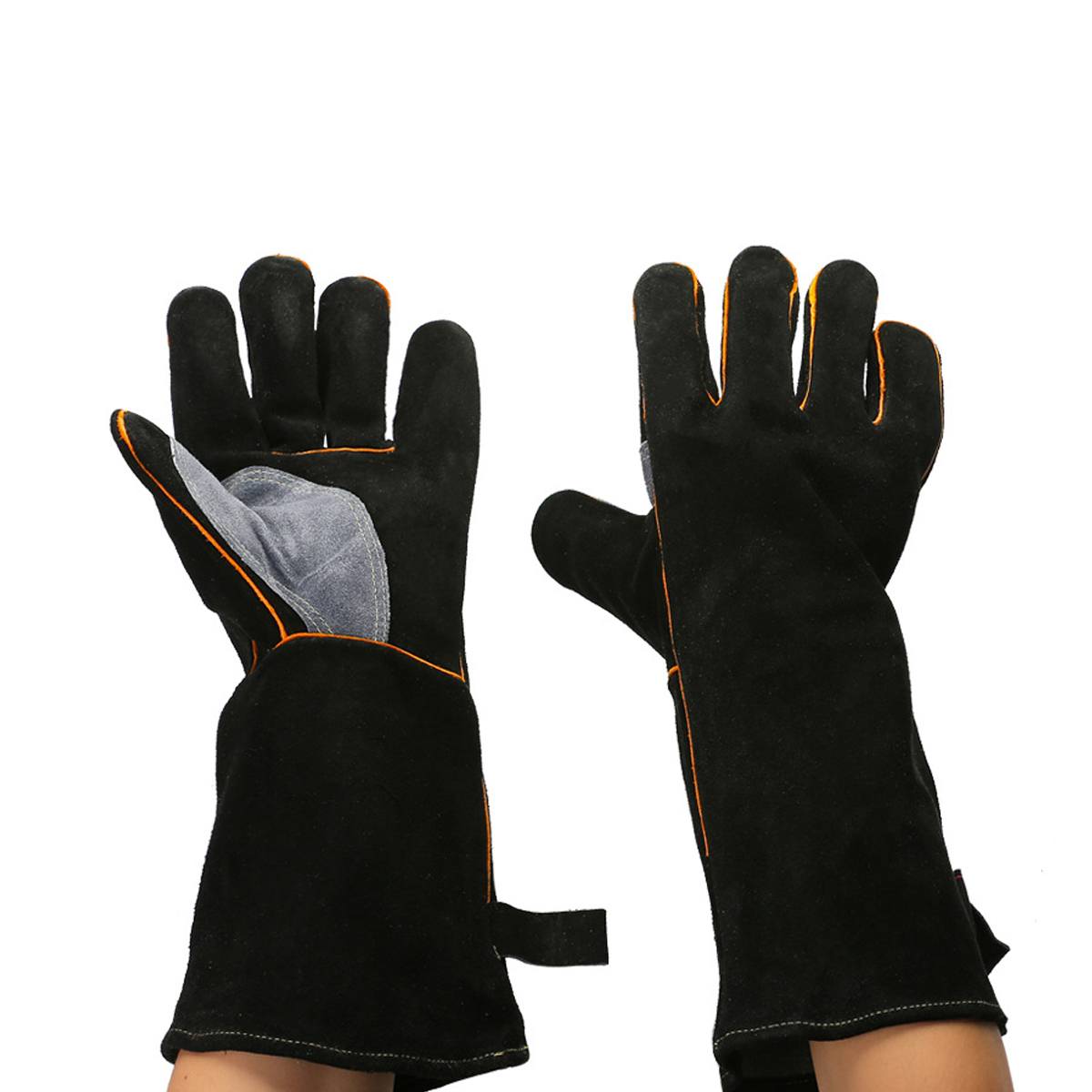 16-Inches-Two-Layer-Cow-Leather-Lengthened-Black-Grey-Welding--Barbecue-High-Temperature-Resistant-L-1822918-2