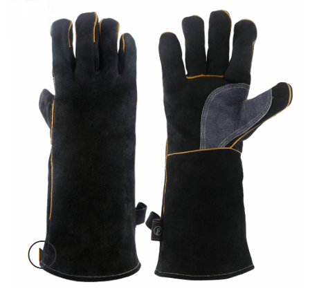 16-Inches-Two-Layer-Cow-Leather-Lengthened-Black-Grey-Welding--Barbecue-High-Temperature-Resistant-L-1822918-3
