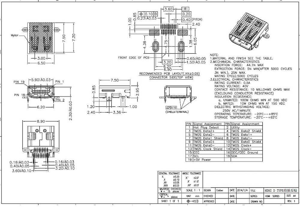 10PCS-19Pin-HD-Interface-Mini-HDMI-Female-Socket-D-Type-Sport-DV-Socket-MICRO-HDMI-1855614-1