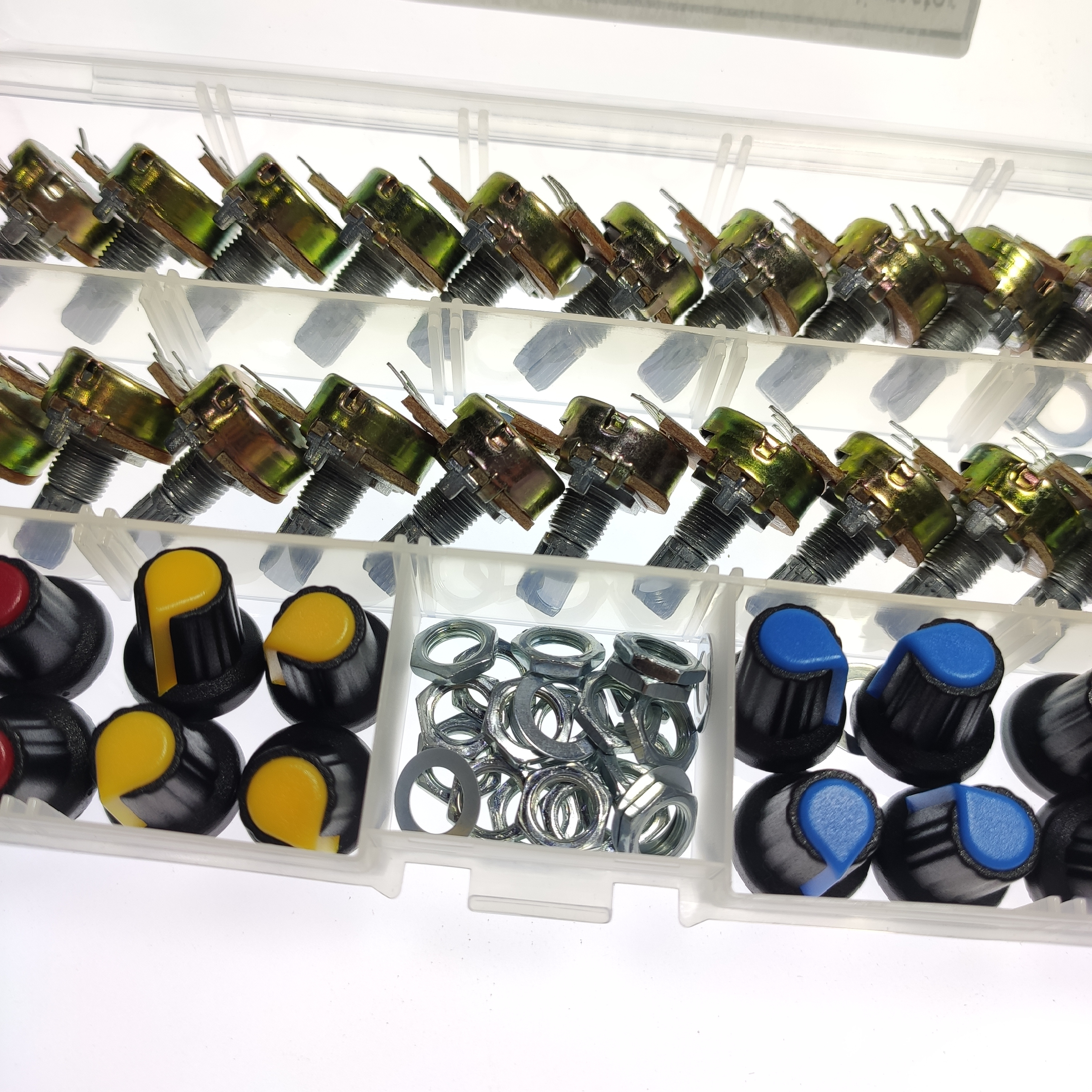 20PCS-Single-Potentiometer-B5k10k20k50k100k-Black-White-Blue-Red-And-Yellow-Knob-Cap-Set-Boxed-Knurl-1871205-2