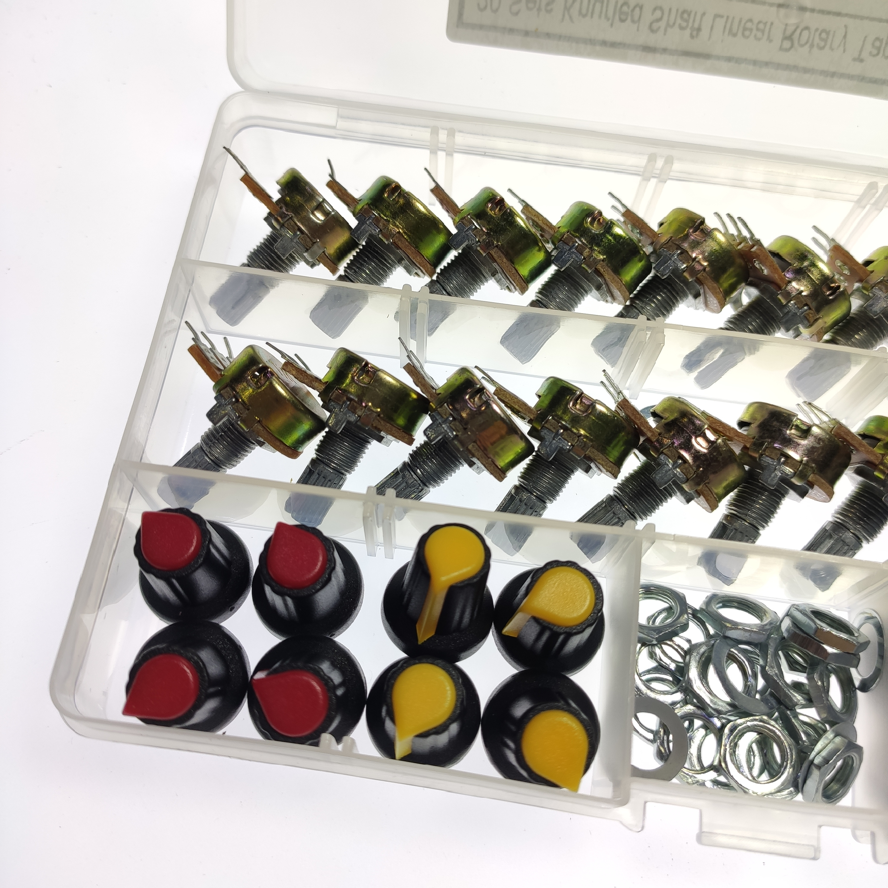 20PCS-Single-Potentiometer-B5k10k20k50k100k-Black-White-Blue-Red-And-Yellow-Knob-Cap-Set-Boxed-Knurl-1871205-3