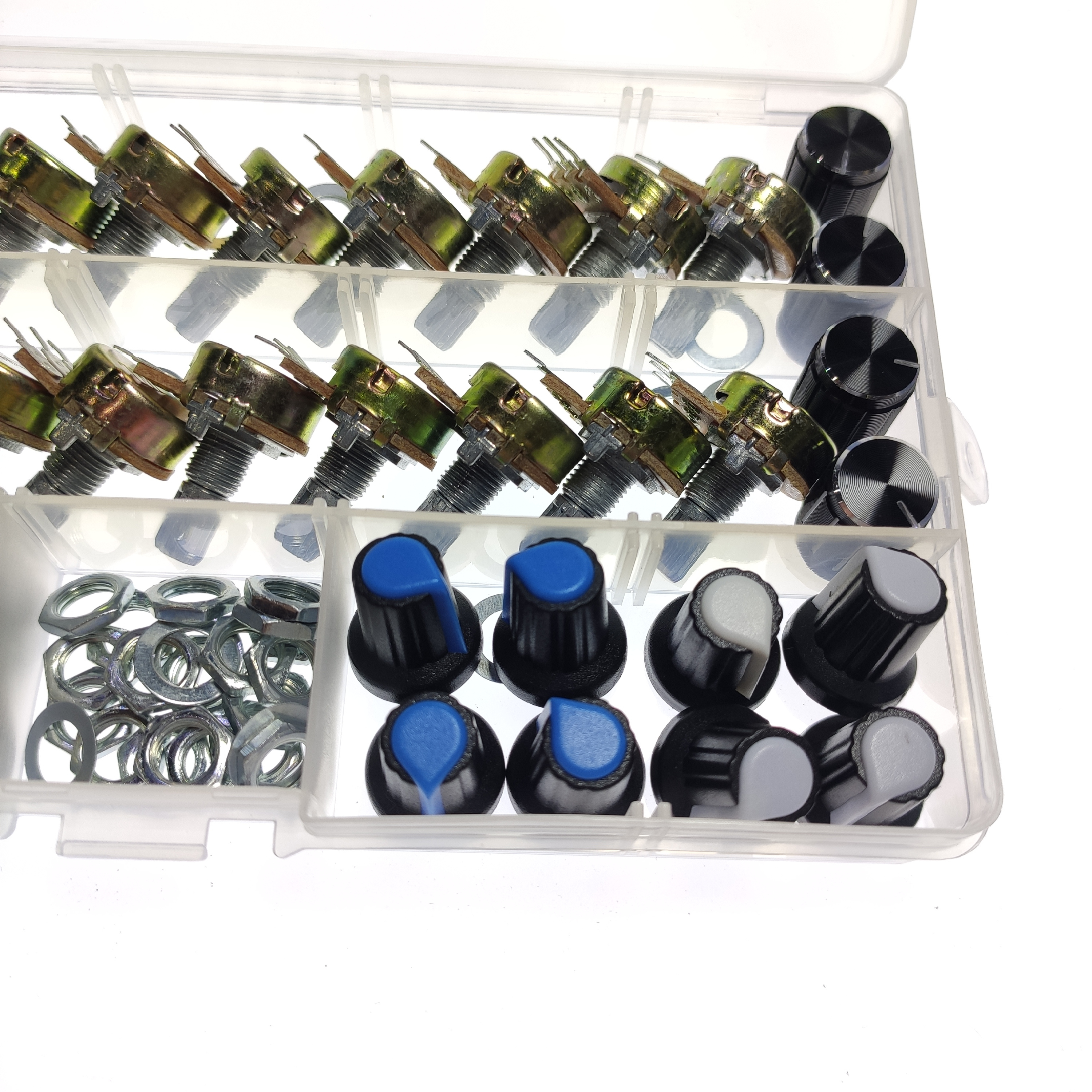 20PCS-Single-Potentiometer-B5k10k20k50k100k-Black-White-Blue-Red-And-Yellow-Knob-Cap-Set-Boxed-Knurl-1871205-4