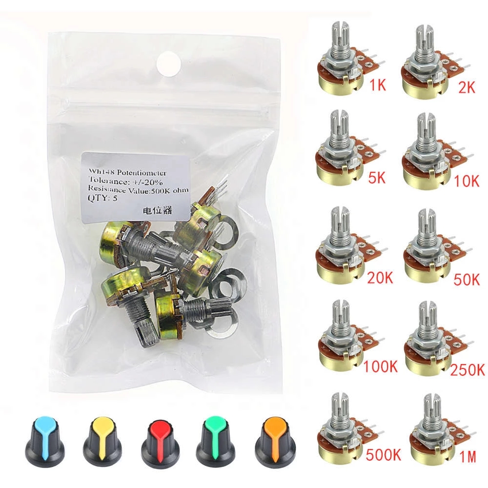 5pcslot-WH148-1K-2K-5K-10K-20K-50K-100K-250K-500K-1M-Single-Linear-Potentiometer-with-Knobs-1898793-2