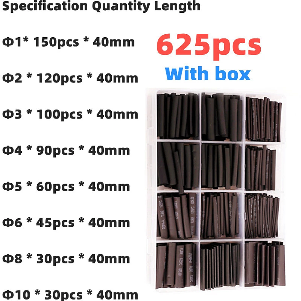 625pcs-Black-Boxed-Heat-Shrinktubing-21-Electronic-DIY-Kit-Insulated-Polyolefin-Sheathed-Shrink-Tubi-1907711-4