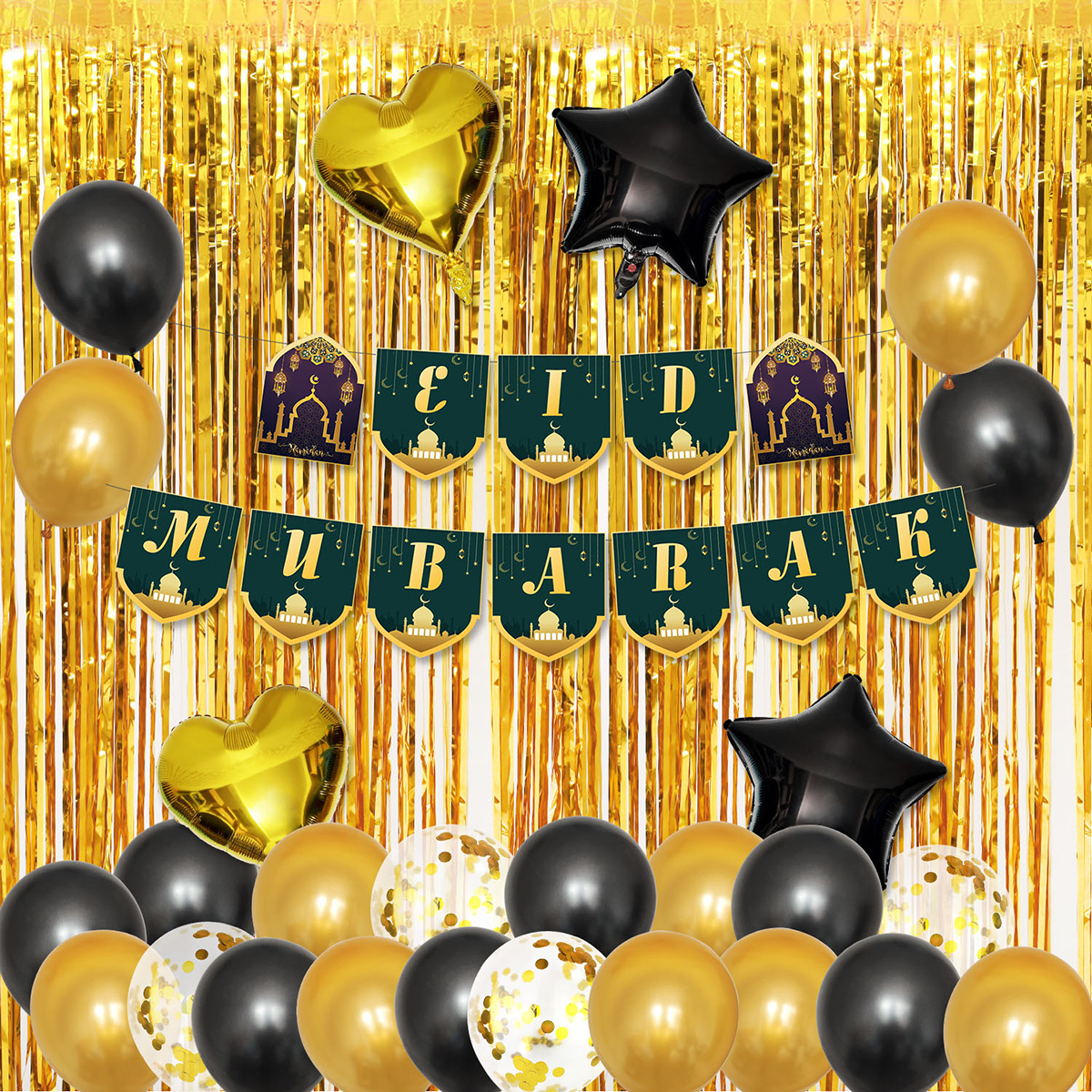 37PcsSet-Eid-Ramadan-Mubarak-Pentagram-Baner-Party-Foil-Balloons-Home-Decor-1695580-2